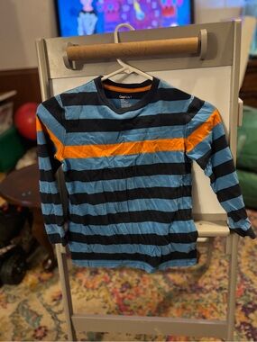 GAP Blue, Black & Orange Striped Long-Sleeve Tee
